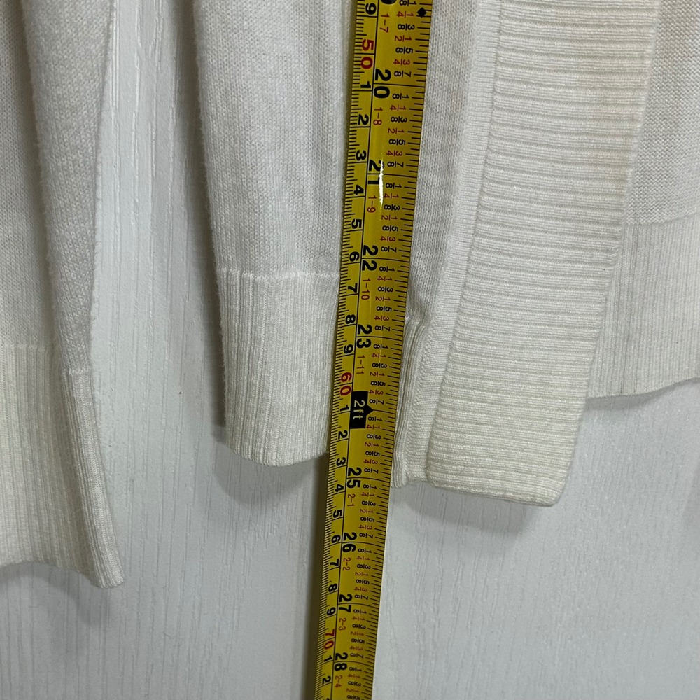 Worthington Petite Cream Open Front Cardigan Sweater PM Off White Ribbed Knit - Picture 7 of 8